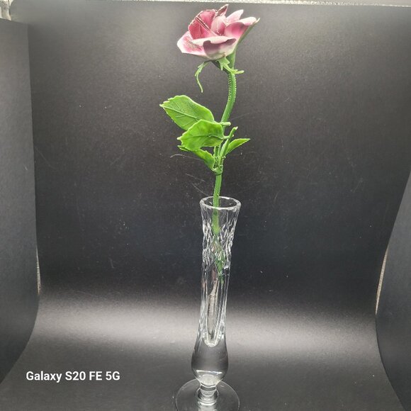 Vintage Royal Brierley Crystal Bud Vase Cut Glass Etched Footed Signed - Picture 1 of 11